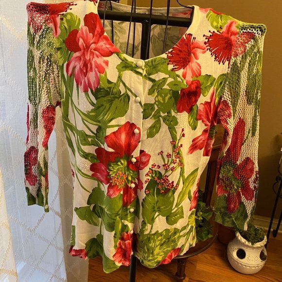 Nygard Collection Cardigan open Knit Sleeve Sequins Embroidery - Picture 3 of 11